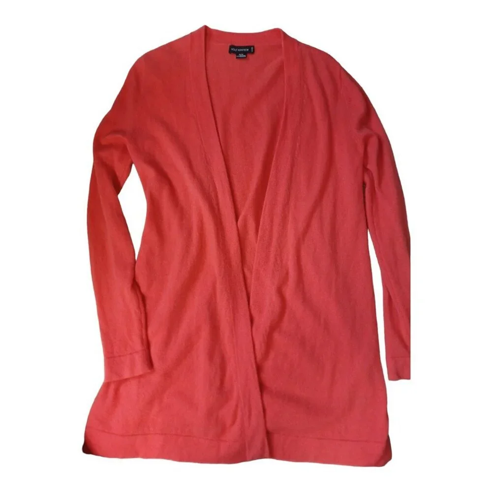 Holt Renfrew 100% Cashmere Women Long Cardigan Sweater Cable Orange Soft - Picture 1 of 4